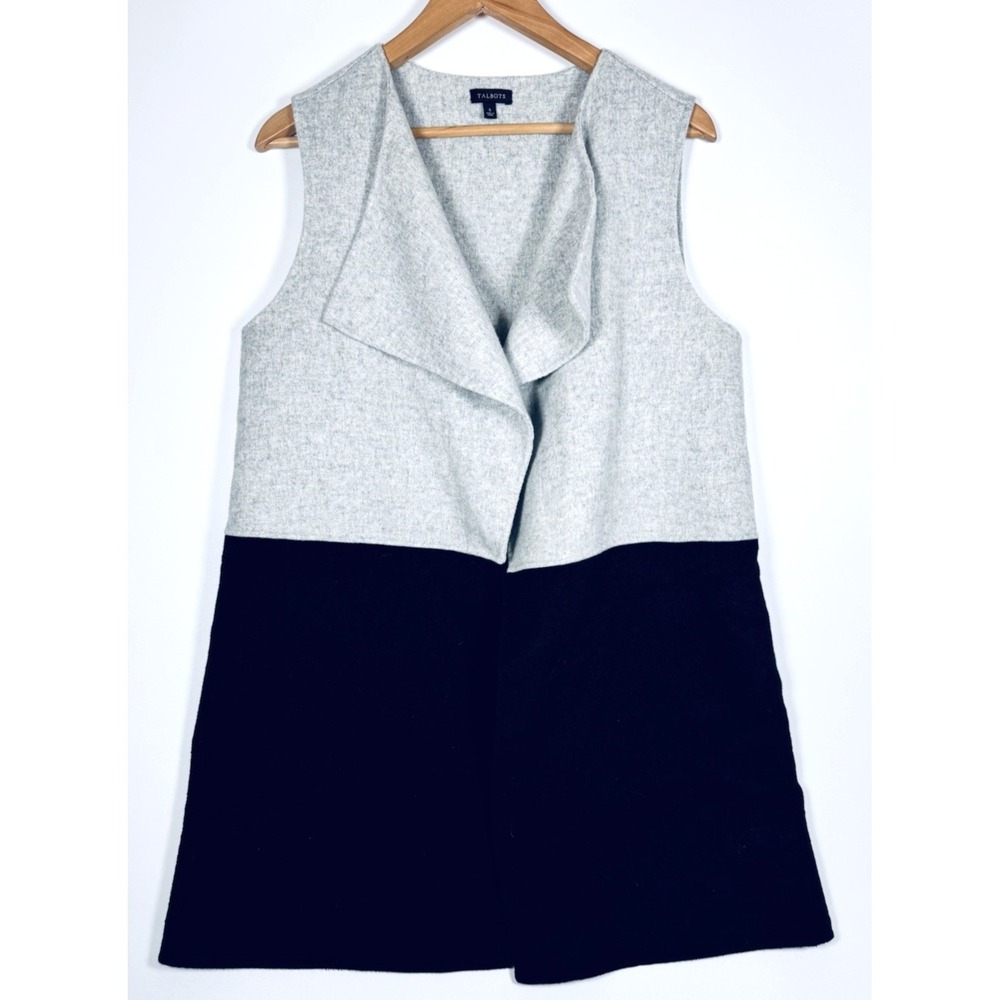 Talbots Colorblock Wool Blend Vest Small Gray Black Longline Sleeveless Jacket